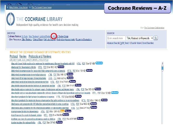 Cochrane Reviews – A-Z 