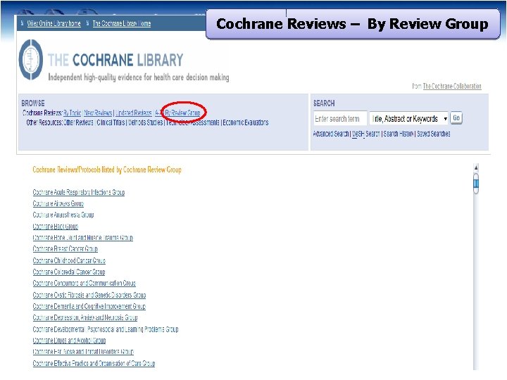 Cochrane Reviews – By Review Group 