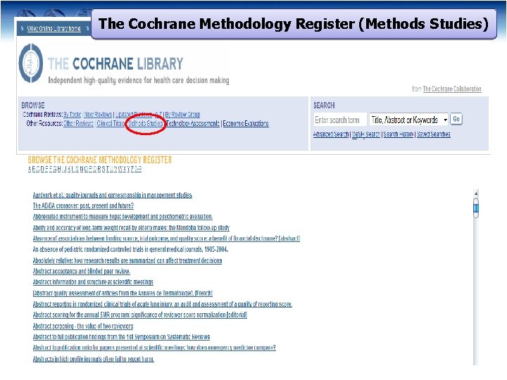 The Cochrane Methodology Register (Methods Studies) 