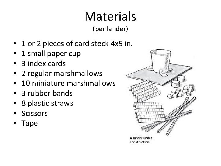 Materials (per lander) • • • 1 or 2 pieces of card stock 4