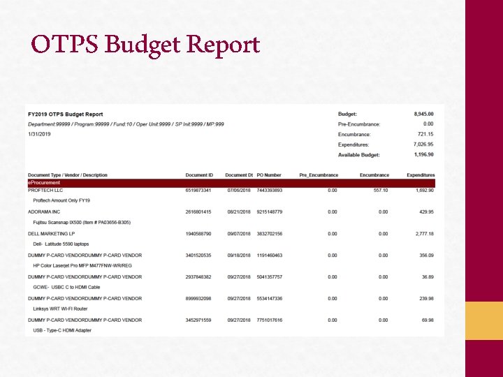 OTPS Budget Report 