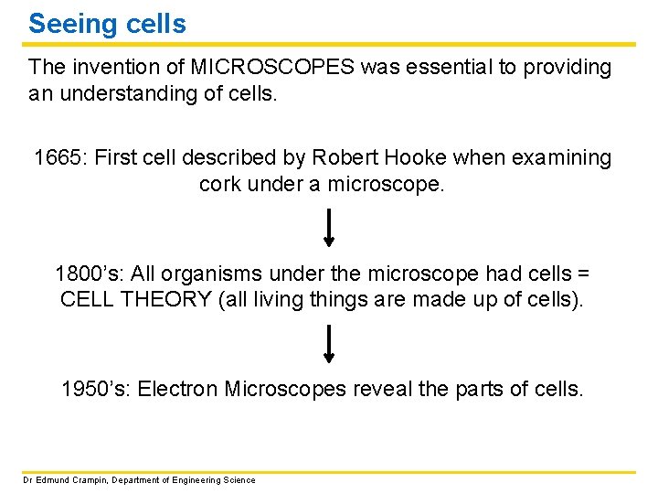 Seeing cells The invention of MICROSCOPES was essential to providing an understanding of cells.