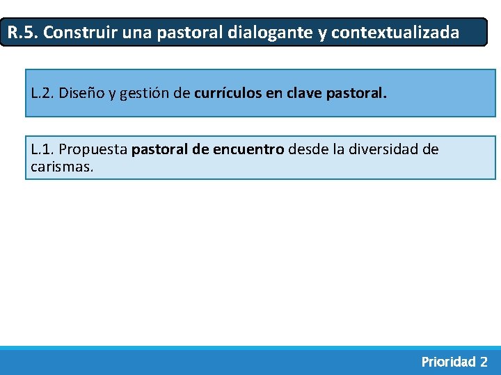 R. 5. Construir una pastoral dialogante y contextualizada L. 2. Diseño y gestión de