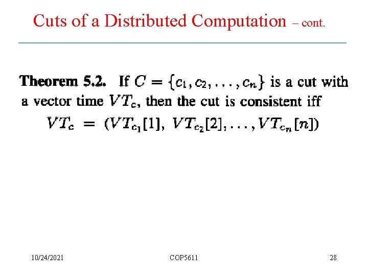 Cuts of a Distributed Computation – cont. 10/24/2021 COP 5611 28 
