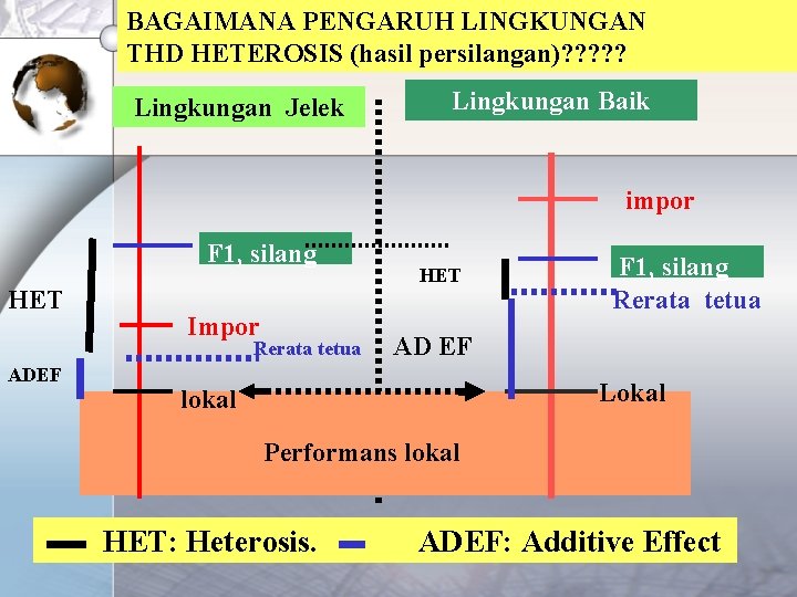 BAGAIMANA PENGARUH LINGKUNGAN THD HETEROSIS (hasil persilangan)? ? ? Lingkungan Jelek Lingkungan Baik impor