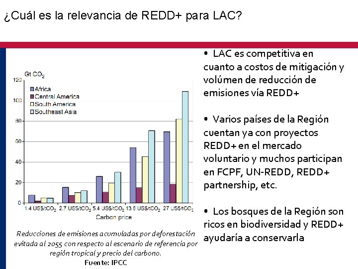 ¿Cuál es la relevancia de REDD+ para LAC? • LAC es competitiva en cuanto
