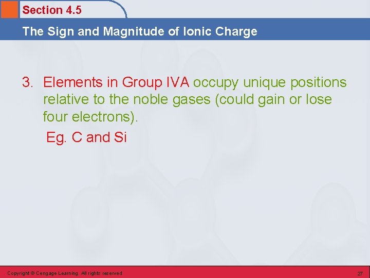 Section 4. 5 The Sign and Magnitude of Ionic Charge 3. Elements in Group