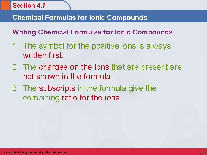 Section 4. 7 Chemical Formulas for Ionic Compounds Writing Chemical Formulas for Ionic Compounds
