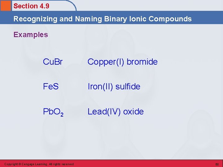 Section 4. 9 Recognizing and Naming Binary Ionic Compounds Examples Cu. Br Copper(I) bromide