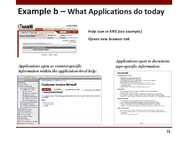 Example b – What Applications do today Help icon in KNS (see example) Opens