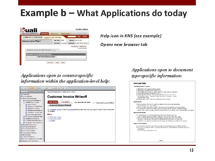 Example b – What Applications do today Help icon in KNS (see example) Opens