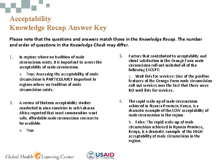 Acceptability Knowledge Recap Answer Key Please note that the questions and answers match those