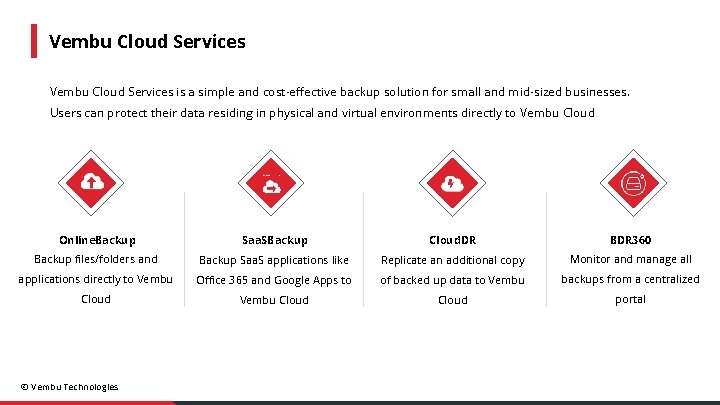 Vembu Cloud Services is a simple and cost-effective backup solution for small and mid-sized