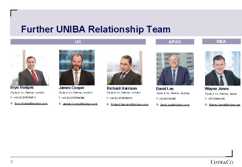 Further UNIBA Relationship Team UK APAC MEA Bryn Hodges James Cooper Richard Harrison David