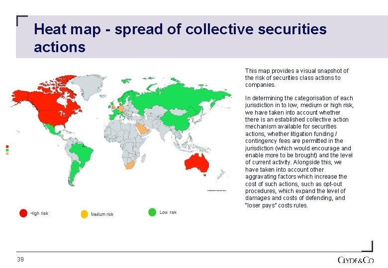 Heat map - spread of collective securities actions This map provides a visual snapshot