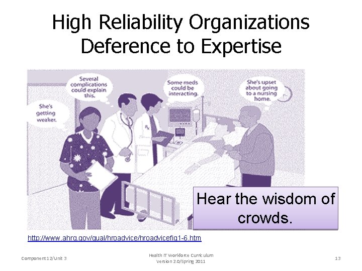 High Reliability Organizations Deference to Expertise Hear the wisdom of crowds. http: //www. ahrq.