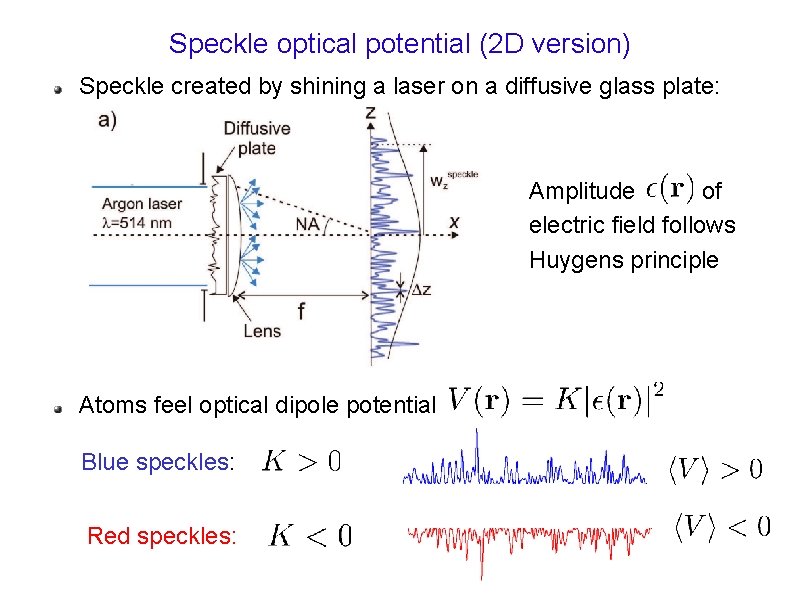 Speckle optical potential (2 D version) Speckle created by shining a laser on a