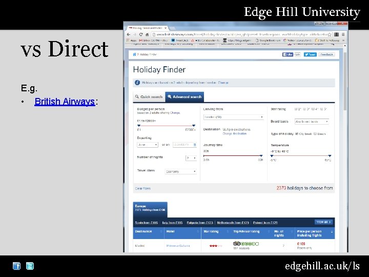 vs Direct E. g. • British Airways: edgehill. ac. uk/ls 