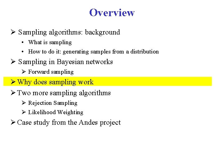 Overview Sampling algorithms: background • What is sampling • How to do it: generating
