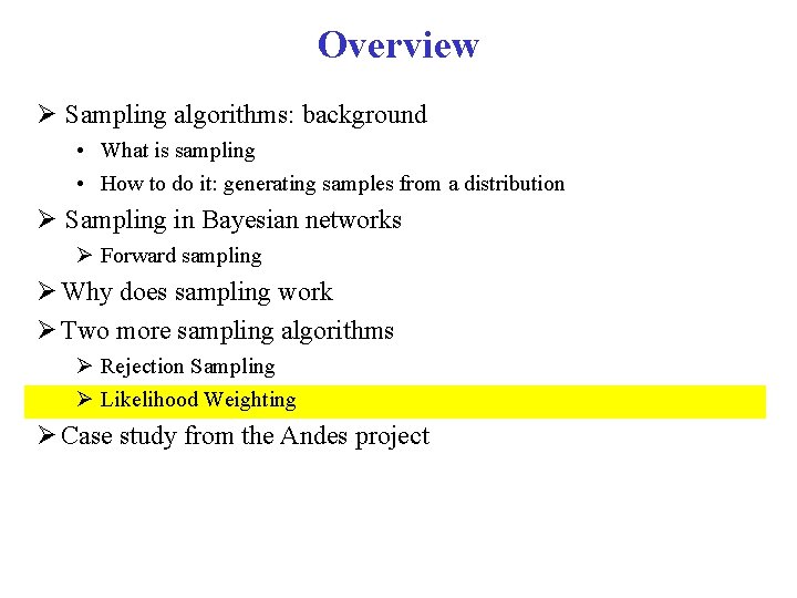 Overview Sampling algorithms: background • What is sampling • How to do it: generating