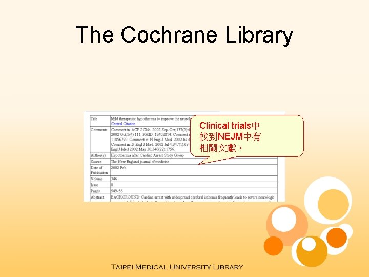 The Cochrane Library Clinical trials中 找到NEJM中有 相關文獻。 