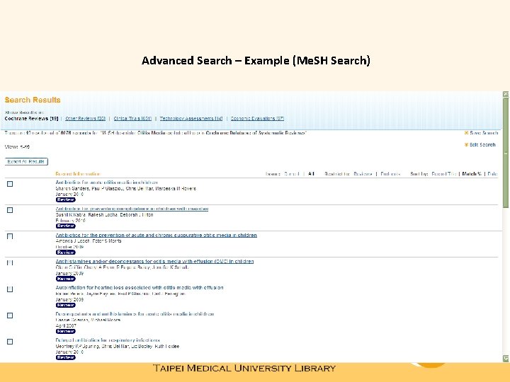 Advanced Search – Example (Me. SH Search) 