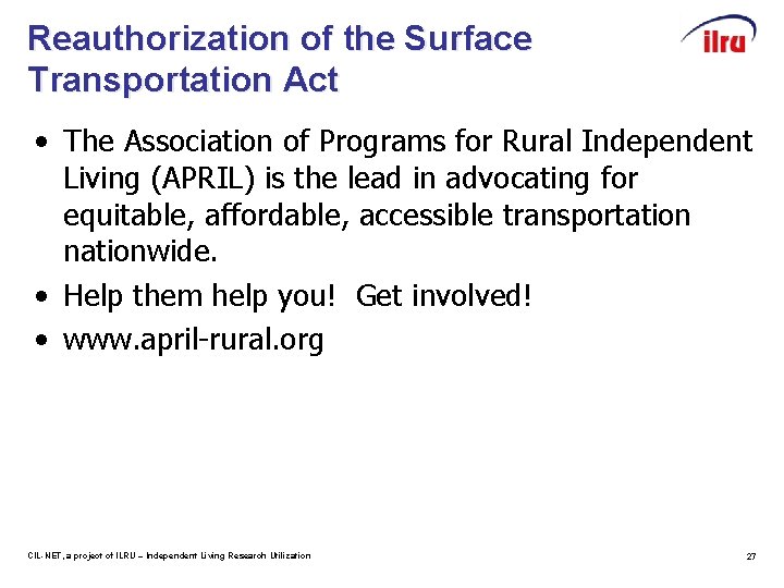 Reauthorization of the Surface Transportation Act • The Association of Programs for Rural Independent