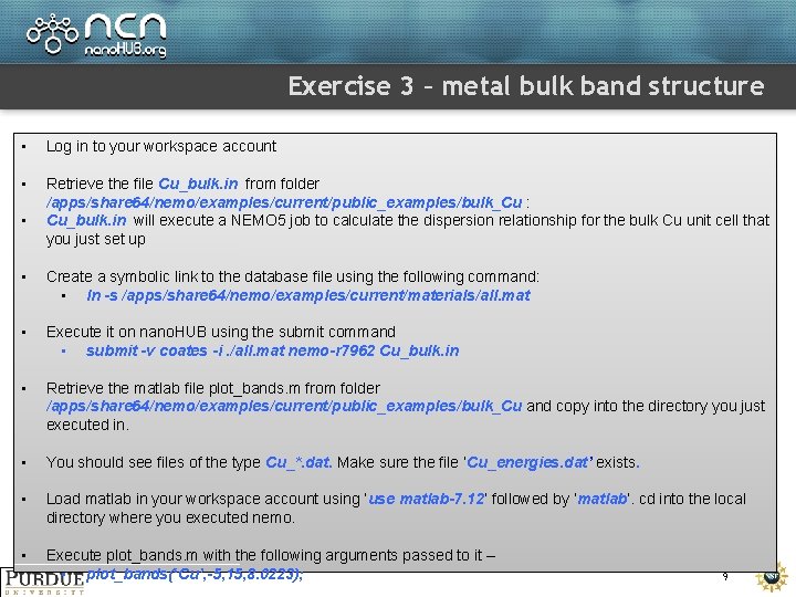 Exercise 3 – metal bulk band structure • Log in to your workspace account