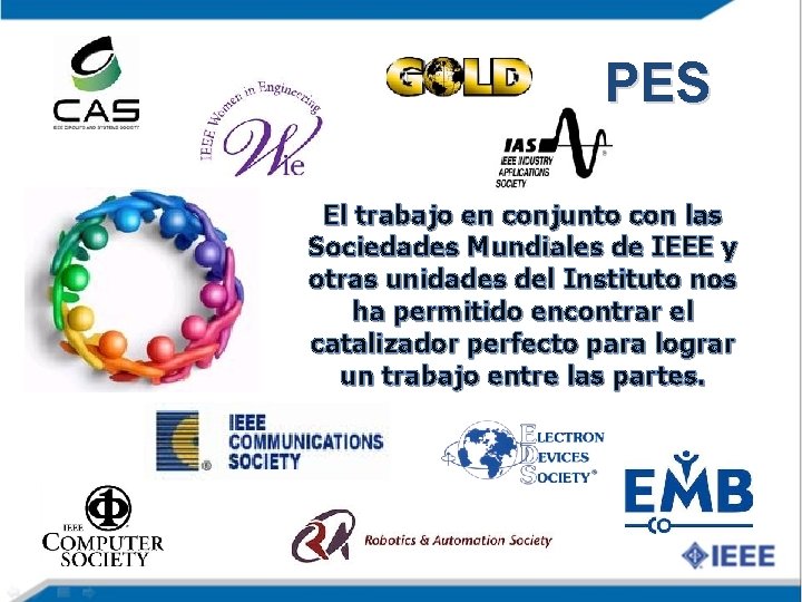 PES El trabajo en conjunto con las Sociedades Mundiales de IEEE y otras unidades