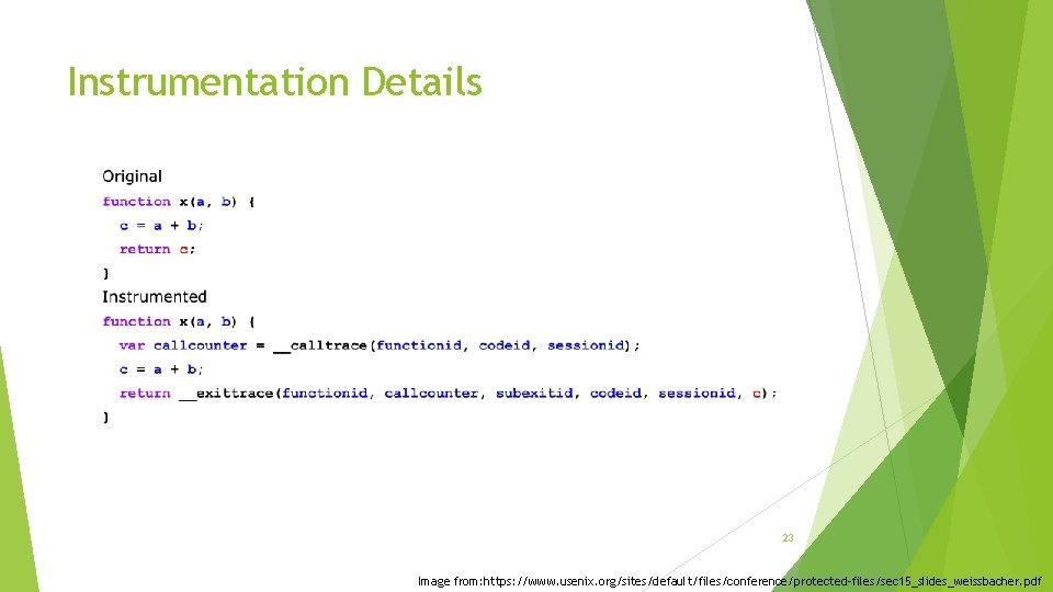 Instrumentation Details 23 Image from: https: //www. usenix. org/sites/default/files/conference/protected-files/sec 15_slides_weissbacher. pdf 