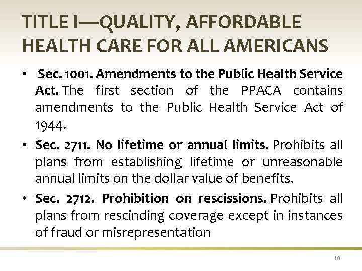 TITLE I—QUALITY, AFFORDABLE HEALTH CARE FOR ALL AMERICANS • Sec. 1001. Amendments to the
