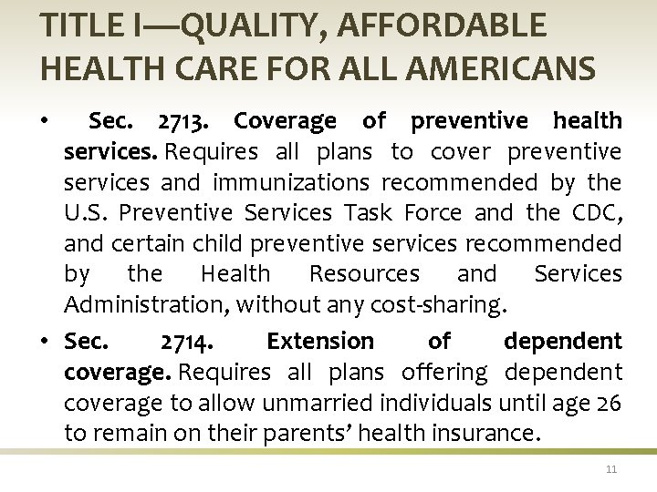 TITLE I—QUALITY, AFFORDABLE HEALTH CARE FOR ALL AMERICANS Sec. 2713. Coverage of preventive health