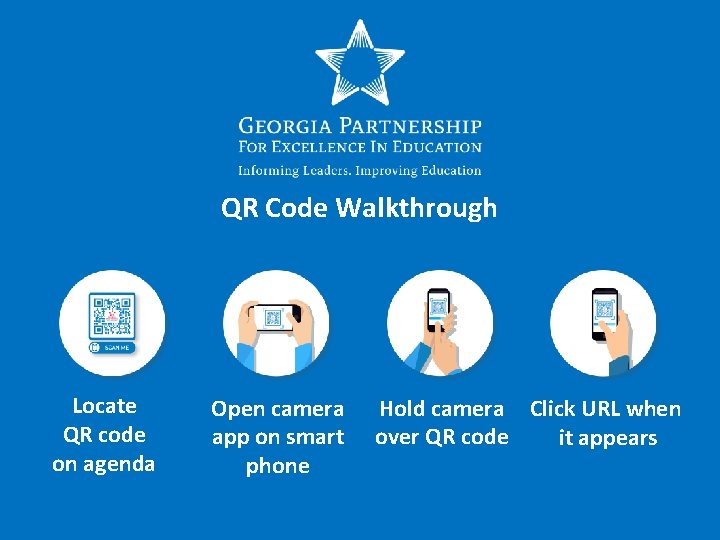 QR Code Walkthrough Locate QR code on agenda Open camera app on smart phone
