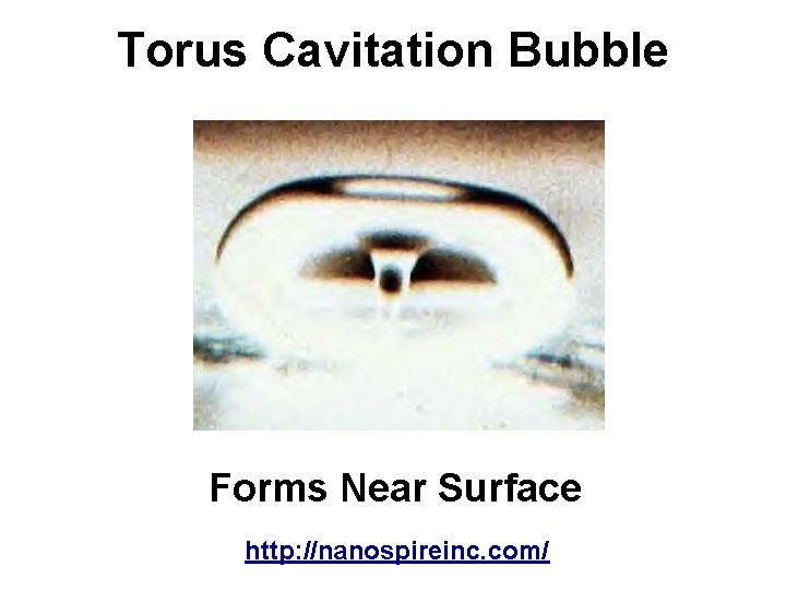 Torus Cavitation Bubble Forms Near Surface http: //nanospireinc. com/ 