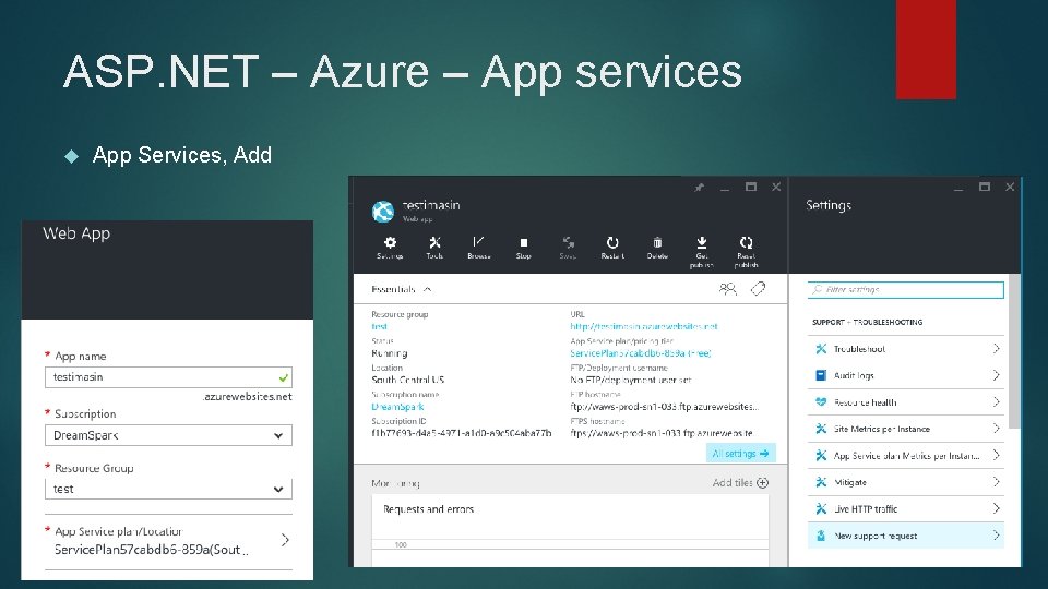 ASP. NET – Azure – App services App Services, Add 