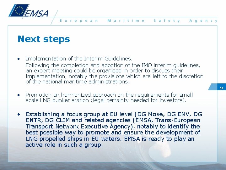 Next steps • Implementation of the Interim Guidelines. Following the completion and adoption of