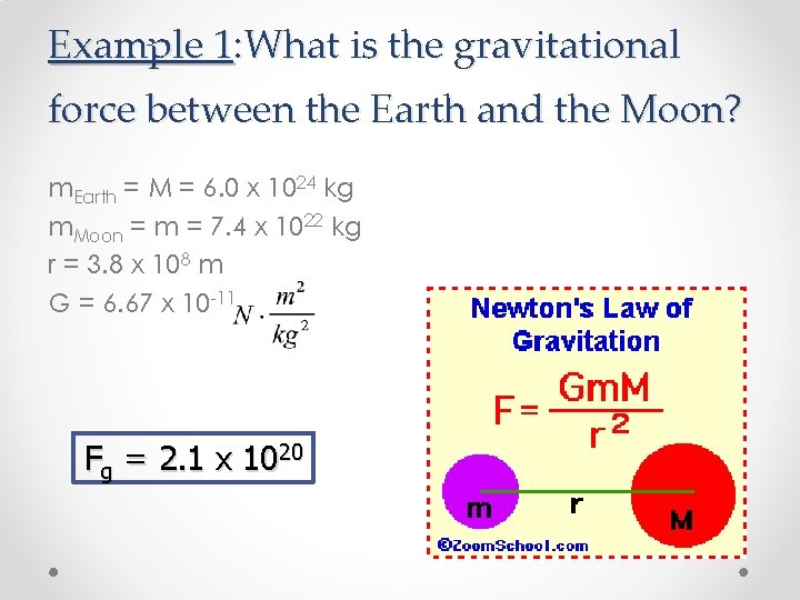 Example 1: What is the gravitational force between the Earth and the Moon? m.