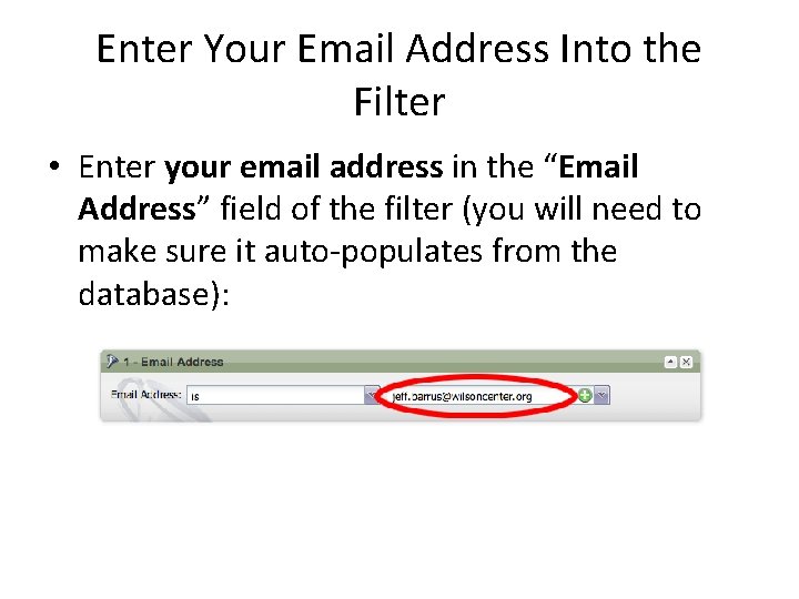 Enter Your Email Address Into the Filter • Enter your email address in the