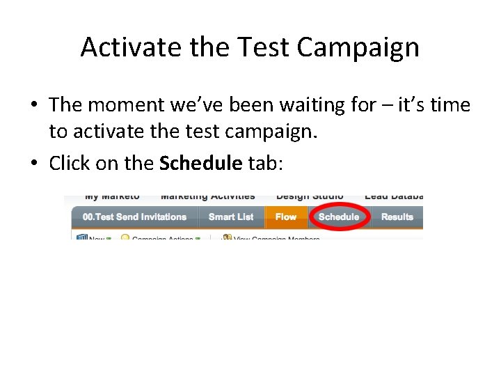 Activate the Test Campaign • The moment we’ve been waiting for – it’s time