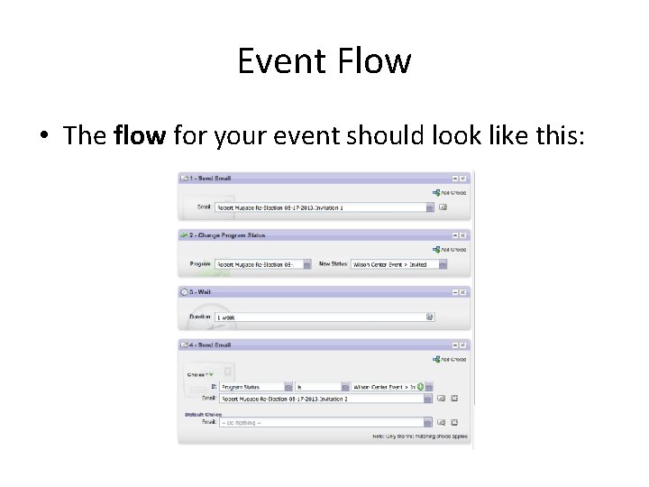 Event Flow • The flow for your event should look like this: 
