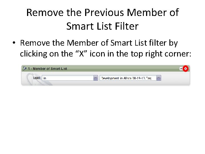 Remove the Previous Member of Smart List Filter • Remove the Member of Smart