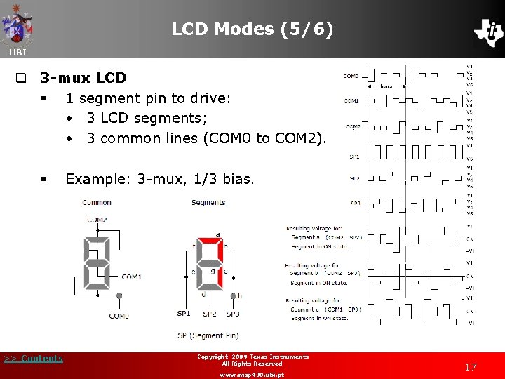 LCD Modes (5/6) UBI q 3 -mux LCD § 1 segment pin to drive: