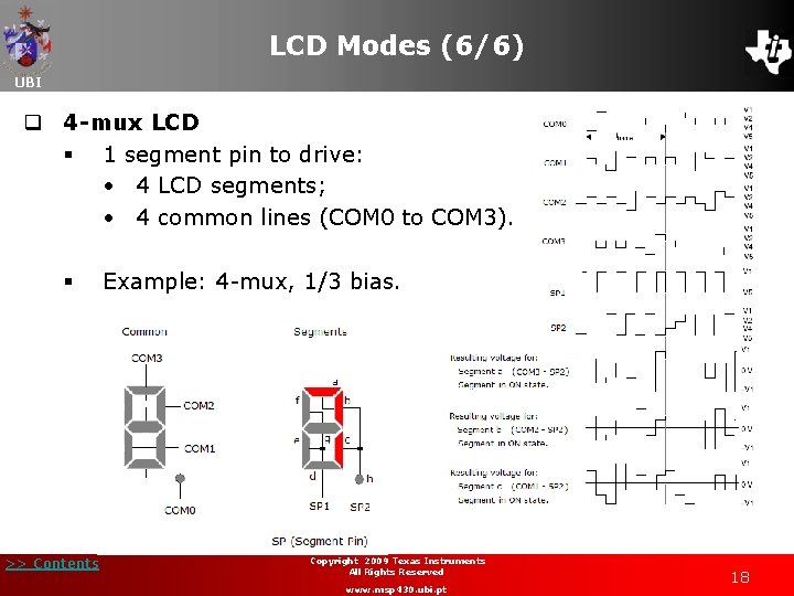 LCD Modes (6/6) UBI q 4 -mux LCD § 1 segment pin to drive: