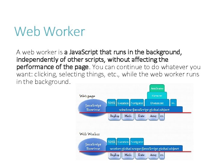 Web Worker A web worker is a Java. Script that runs in the background,