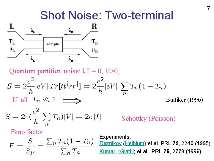 Shot Noise: Two-terminal 7 Quantum partition noise: k. T = 0, V>0, If all