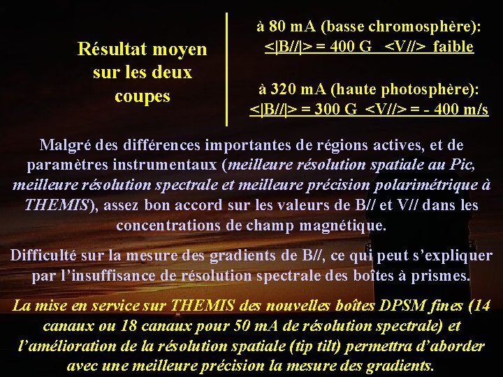 Résultat moyen sur les deux coupes à 80 m. A (basse chromosphère): <|B//|> =