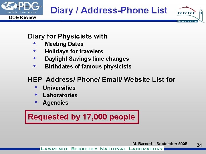 DOE Review Diary / Address-Phone List Diary for Physicists with • • Meeting Dates