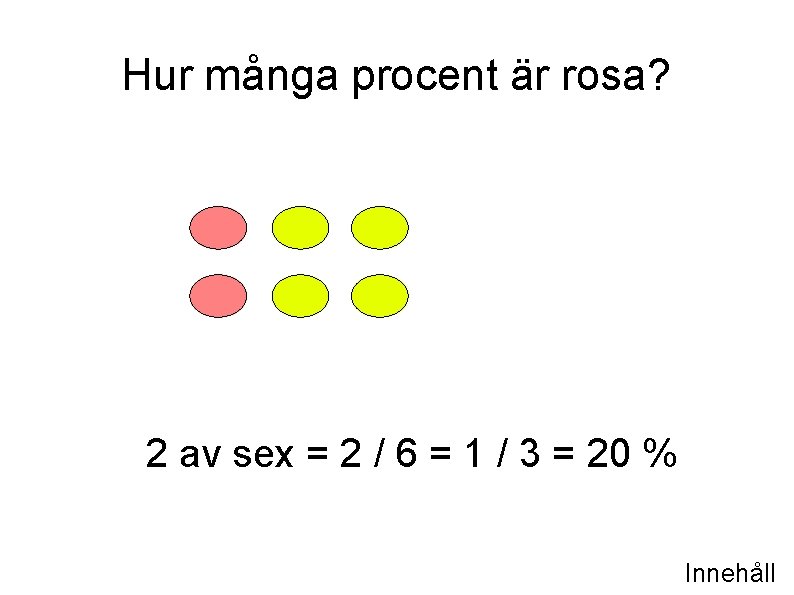 Hur många procent är rosa? 2 av sex = 2 / 6 = 1