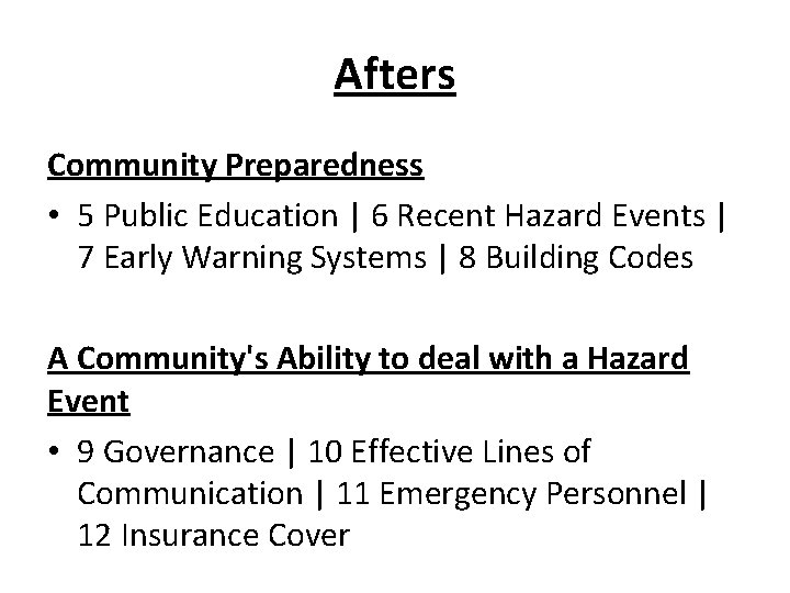 Afters Community Preparedness • 5 Public Education | 6 Recent Hazard Events | 7