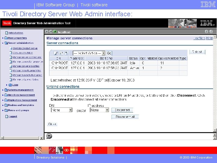 IBM Software Group | Tivoli software Tivoli Directory Server Web Admin interface: Directory Solutions